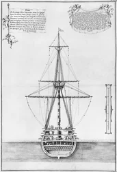 Sezione trasversale di una nave armata e attrezzata, illustrazione dall